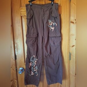 Embroidered Brown Cargo Pants By Rue 21 Sz 3/4